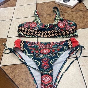 Source Unknown Red and Green Patterned Bikini